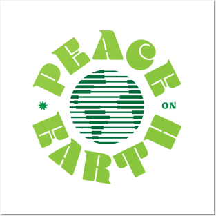 PEACE ON EARTH - Cool Font Retro Design in Green - Good Christmas Gift Posters and Art